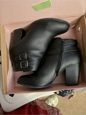 Charlotte Russe Black Faux Leather Ankle Booties with Buckle Straps